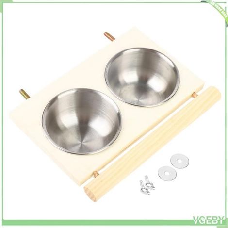 Bol de nourriture pour perroquet - FAFEICY - Acier inoxydable - Support bois anti-morsure - Double fonction - Facile à nettoyer (1/5)