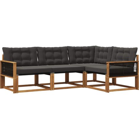Set di divani da esterno con cuscino 4 pz  Salotto da Giardino Naturale e Nero (1/5)