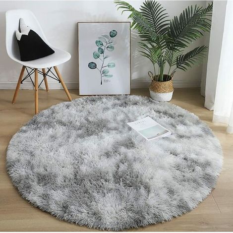 Runder, hochfloriger Teppich, Grau, 160 cm, weiche Polypropylenfaser, langfloriger Wohnzimmerteppich, gemusterte Fußmatte für den Innenbereich (1/5)