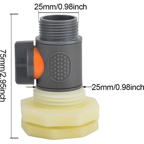 (D-Chine continentale) Kit de raccord de cloison pour récupérateur d'eau de pluie 3/4 pouce, vanne en PVC avec adaptateur de tuyau, kit pour aquariums, réservoirs d'eau et piscines (1/5)