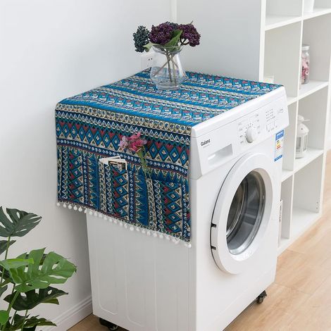 Funda para refrigerador de 130 x 55 cm, con bolsa de almacenamiento, antipolvo para refrigerador de una puerta y lavadora (triángulo azul) (1/3)