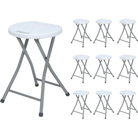 MegaPack 10 tabourets pliants en résine et acier 31x45cm Blanc 7house (1/5)