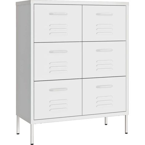 Armoire à tiroirs blanche 80 x 35 x 101 cm 6 tiroirs glissières à billes design moderne en acier blanc (1/5)