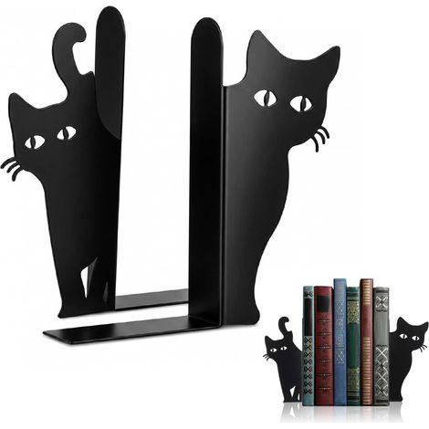 Serre-Livres en Métal, Lot de 2 Serre-Livres Chat Décoratifs, Serre-Livre pour étagères, Bloc Livre Bloque Livre Porte CD Décoratifs, pour l'école, Le Bureau et la Maison (1/5)