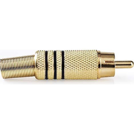 Conector RCA Recto Masculino Chapado en oro Soldar Diámetro de entrada del cable: 7,0 mm Metales Dorado / Negro 10 uds. Bolsa de plastico (1/4)
