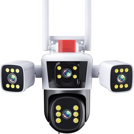 Caméra De Surveillance Extérieure - Wifi - Détection De Mouvement - Vision Nocturne Couleur - Double Objectif (Fixe + Rotatif 270°) - Blanc - 1 Pièce (1/5)