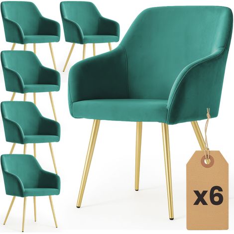 Lot de 6 Chaises en velours lisses ESTELLE Vert Bouteille pieds dorés (1/5)