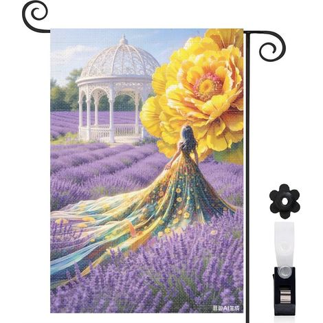Drapeau vertical forêt bleue et fleur jaune 30 x 45 cm décoration maison et jardin (1/5)