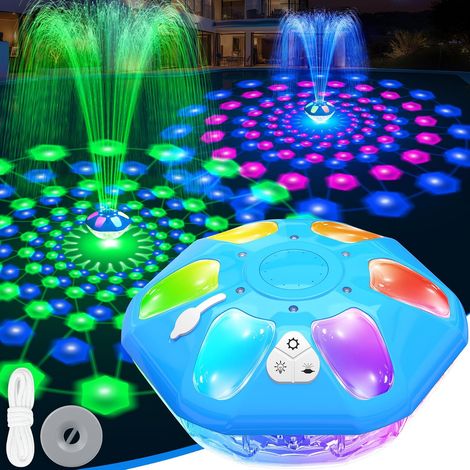 2026 Dernière Fontaine Piscine avec LED Lumière Haut et Bas, Fontaine Flottante Piscine Rechargeable avec Bouton,2 Modes de Jet & 12 Modes d'Éclairage Fontaine pour Piscine Hors Sol avec Ancre