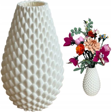 Vaso Lego per fiori, erba artificiale, decorativo, moderno, bianco, 17 cm (1/5)