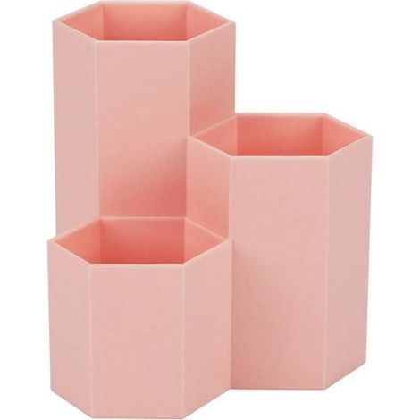 Contenitore esagonale multifunzionale e creativo per riporre pennelli da trucco, pennelli, penne, articoli per ufficio - Decorazione da scrivania - Rosa