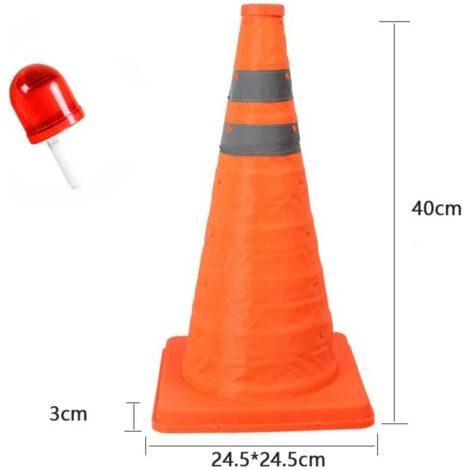 Cône de signalisation pliable 40 cm avec lumière LED – Visibilité 360° avec bandes réfléchissantes – Pour sécurité routière