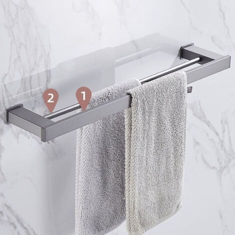 Porte serviette Murale Salle de Bain, Double Barre Porte-Serviettes, Chromé Miroir Poli, 60 cm, Barre porte-serviettes (1/5)