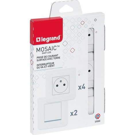 Legrand - Lot de 2 va-et-vient et 4 prises Surface Mosaic complet à vis - blanc