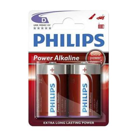 Blíster de 2 pilas alcalinas Philips "Power Alkaline" LR20/D de larga duración de 1,5V (1/2)