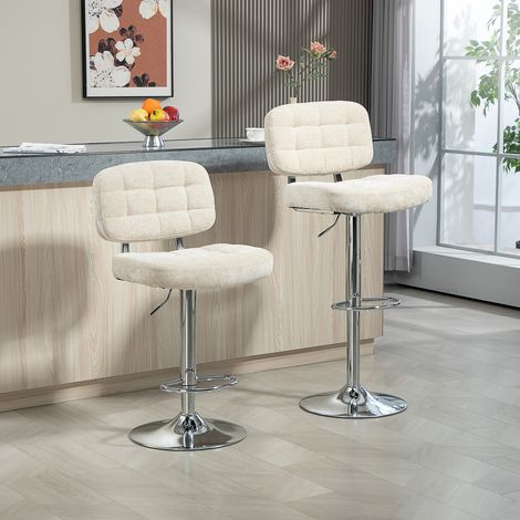 Lot de 2 tabourets de bar avec dossier. hauteur réglable et repose-pieds. cadre en acier. charge 120 Kg. beige