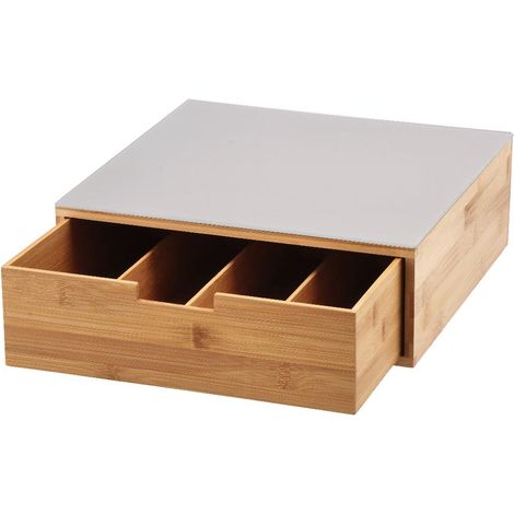 Cassetto Portacialde Portacapsule in Bamboo Ripiano in Vetro Tortora 32 x 30 x 11 cm (1/2)