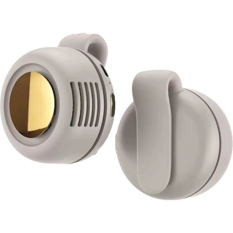 Green Mobility-Mini ventilateur à pince - sans fil et sans pales - trois vitesses réglables - câble de chargement USB inclus - idéal pour les voyages, le bureau et le camping - blanc (1/5)