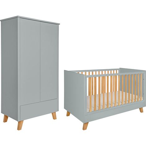 Lit évolutif 70x140 et armoire 2 portes Novelies Zara Gris (1/5)
