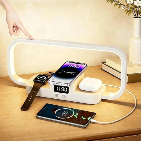 Lampe de Chevet Chargeur sans Fil 4 en 1 Lampes de Table Tactile avec Port USB LED Lampe de Bureau avec jardin terrasse extérieur (1/5)