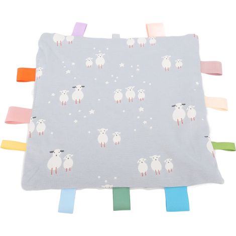 Lot de 2 couvertures douces en coton pour bébé, avec étiquettes sensorielles colorées, apaisant pour le sommeil, motif agneau. (1/5)