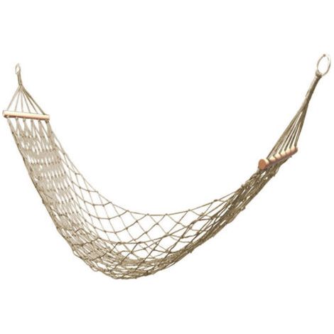 HOXILEELEO - Hamac en corde de coton, filet suspendu, hamac d'intérieur ou d'extérieur, hamac simple avec poteau en bois, terrasse, plage, camping - Blanc (1/5)