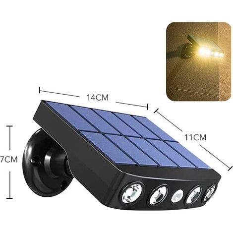 (Lumière chaude, 1 pièce) Lampe solaire LED blanc chaud brillante avec détecteur de mouvement pour éclairage extérieur, compatible avec les jardins, allées, garages, cours, rues et murs, étanche (1/5)