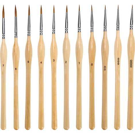 1 lot de 11 pinceaux de peinture, détail miniature, poils en nylon, pinceaux pour huile, acrylique, aquarelle et gouache, pinceau de détail avec manche en bois naturel, idéal pour les débutant