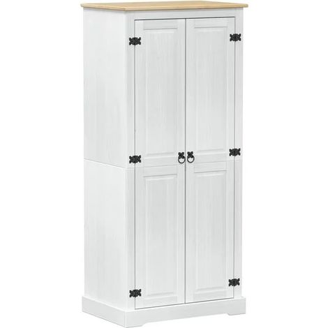 Armoire en Bois de Pin Massif 76 x 50 x 170 cm, Placard de Rangement Blanc pour Chambre (1/5)