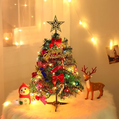 Sapin de Noël Artificiel Mini Arbre de Noël Illuminé avec éclairage LED,Sapin de Noël Artificiel Décoration Table Intérieur Ornements Arbres de Table Décoration de Noël pour la Fête de Vacances GROOFO