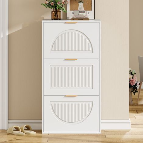 Meuble à chaussures étroit 60x24x114 cm avec 3 abattants, rangement modulable et anti-basculement, MDF blanc (1/5)