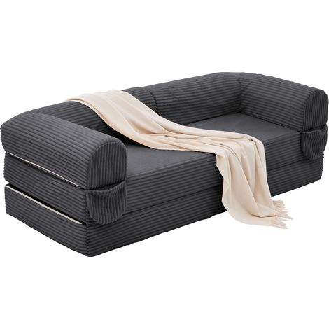 Canapé convertible 2 places en velours côtelé gris, sofa-lit compact gain de place pour petit salon, chambre d'amis, studio et bureau, usage quotidien – CHICFURN (1/5)