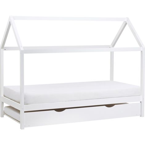 Cama nido de madera de pino para niños con somier de láminas 90 x 200 cm blanco Crillon (1/5)