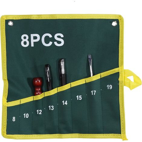 Werkzeugkoffer aus Canvas mit 8 Fächern – Strapazierfähige grüne Rolltasche für Schraubenschlüssel und Zangen – Praktische und tragbare Werkzeugtasche (1/2)