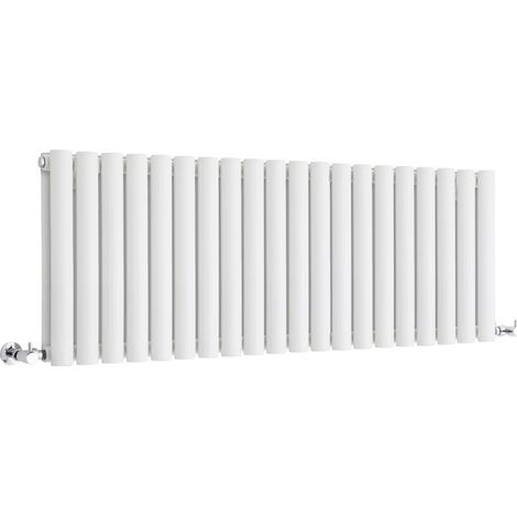 Milano Aruba White Horizontal Double Oval Panel Radiator - 400mm x 1180mm