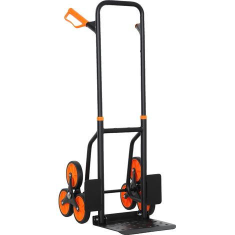 Chariot à main, conception à 6 roues, poignée télescopique, Noir + Orange (1/2)