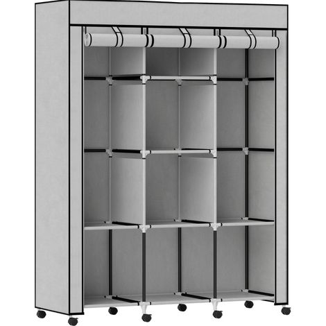 Armadio in tessuto con 8 ripiani e 2 aste appendiabiti 125 x 43 x 162,5 cm grigio HOMVRA (1/5)