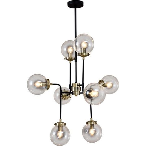 Italux Odelia - Colgante industrial y retro colgante fijo de bronce antiguo, negro 8 luces con pantalla transparente, E14 (1/2)
