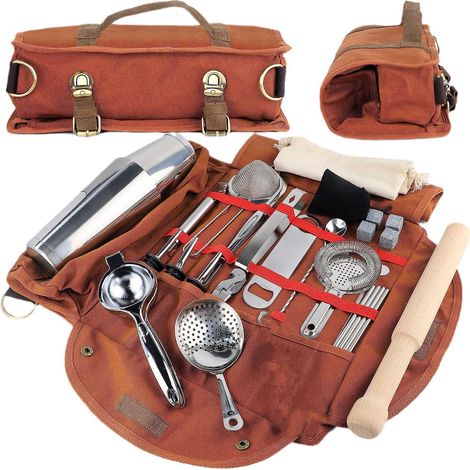 Tragbare Barkeepertasche aus Canvas für Camping - Flexible und tragbare Schultertasche für Barutensilien (kaffeefarben) (1/5)