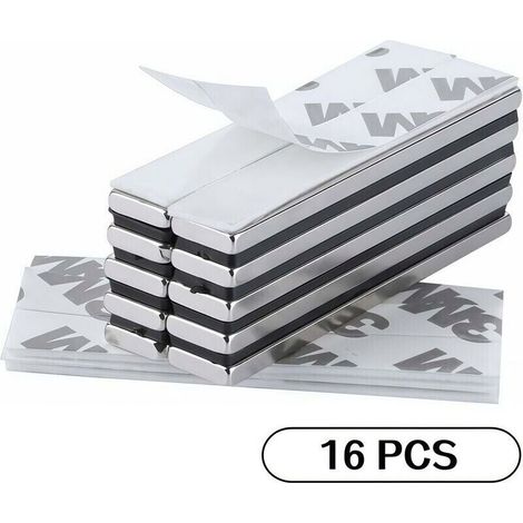 16 pièces rectangle aimants néodyme 60 x 10 x 3 mm avec ruban adhésif de marque 3M, Aimants avec film adhésif autocollant Extra haute adhérence pour DIY, cuisine, sous-sol, bâtiment (1/4)