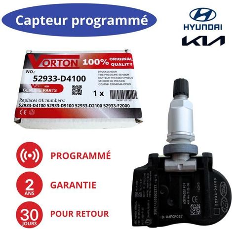 Sensore TPMS programmato 433MHz per KIA/Hyundai (52933-D4100/D9100/D2100/F2000) - valvola ruota, 2 anni di garanzia
