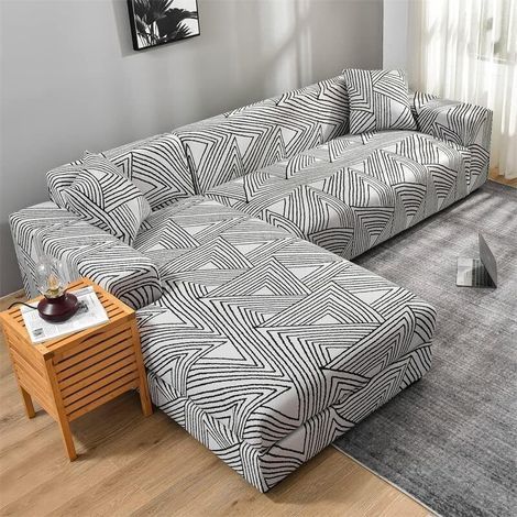 Housse de canapé 3 places + 2 places, extensible en forme de l housse de protection de canapé gris (1/5)