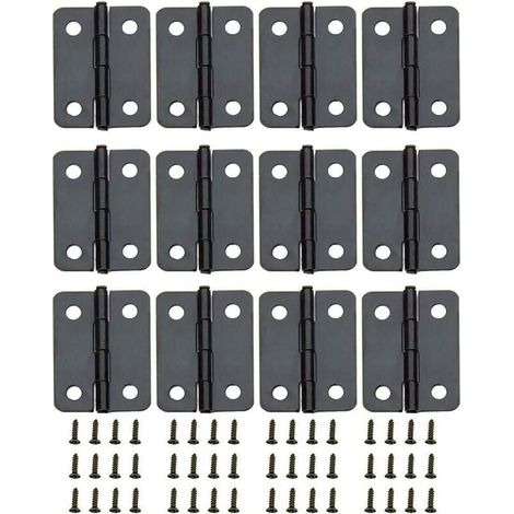 12 mini charnières noires de 2,5 cm (1 pouce), accessoires de charnières en cuivre noir pour boîtes en bois, meubles de maison, portes et fenêtres, etc. (1/4)