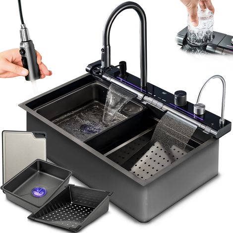 Heckermann B7546X Multifunktionsspüle Anthrazit + Schwarz (1/5)