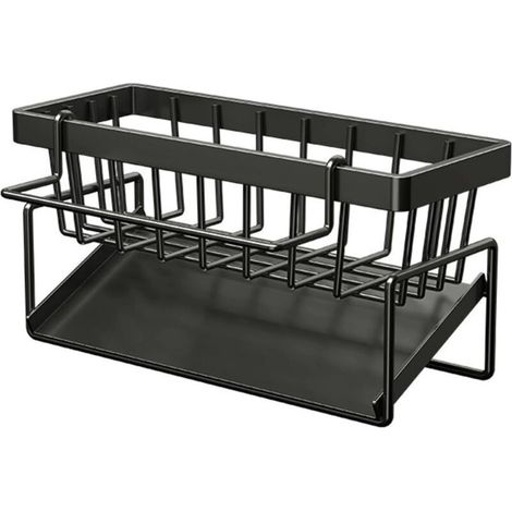 Organisateur d'Évier, Organiseur avec Bac de Vidange Amovible, Organisateur de Cuisine en Acier Inoxydable, Multifonctionnel 2 en 1 Porte Éponges pour (Noir)