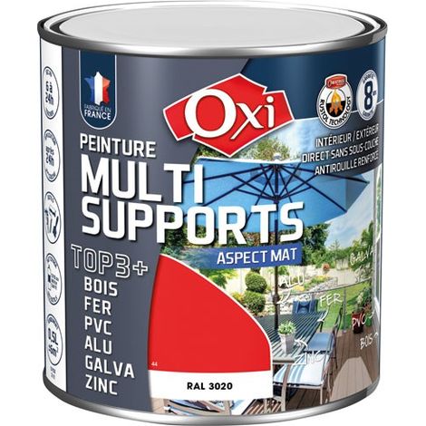 OXI - Peinture TOP 3 bois fer pvc mat 500ml rouge vif ral3020 (1/3)