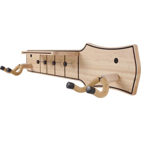 Wandhalterung für Gitarren aus Holz mit Haken, Ablage und Plektrumhalter. Geeignet für 2 Gitarren (Akustikgitarre, E-Gitarre, Banjo, Bass, Ukulele).