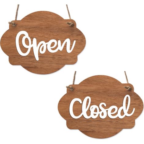 Plaque de porte en bois avec ventouse et cordelette Panneau ouvert fermé, pancarte toilettes, salle de bain.- Bois Foncé - Open / Closed