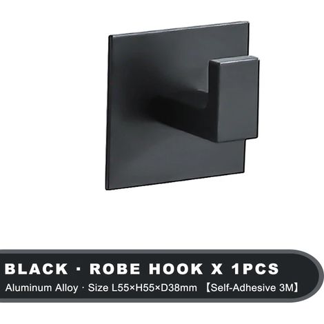 (L1001 Noir 1 pièce) Crochets muraux autocollants noirs pour suspendre clés, vêtements, porte, peignoir, porte-manteau, porte-serviettes, accessoires de salle de bain (1/5)