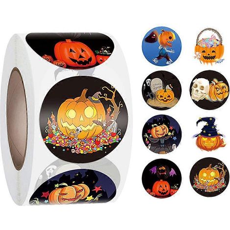 500 Stück/Rolle Halloween-Aufkleber Kürbis-Skelett-Aufkleber Wasserdichte Aufkleber DIY Geschenkpapieraufkleber für Halloween-Partygeschenke